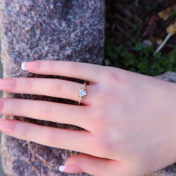 Noble Square Flower Gold Plated Princess Ring for Women, UNVCM074-6 - Picture 8 of 8